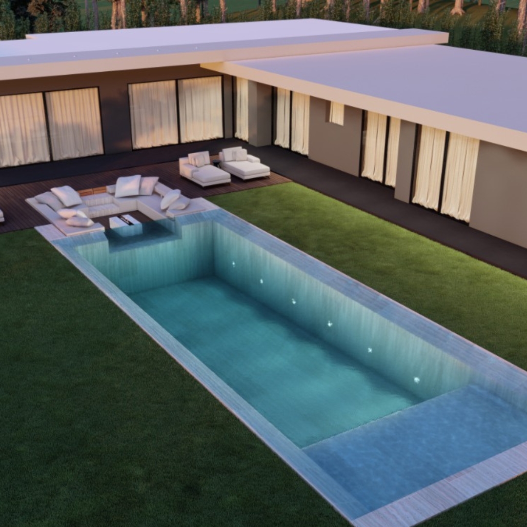 Projeto 11 - Piscina Glamorosa em Pedra com Zona de Convívio e Lareira ...